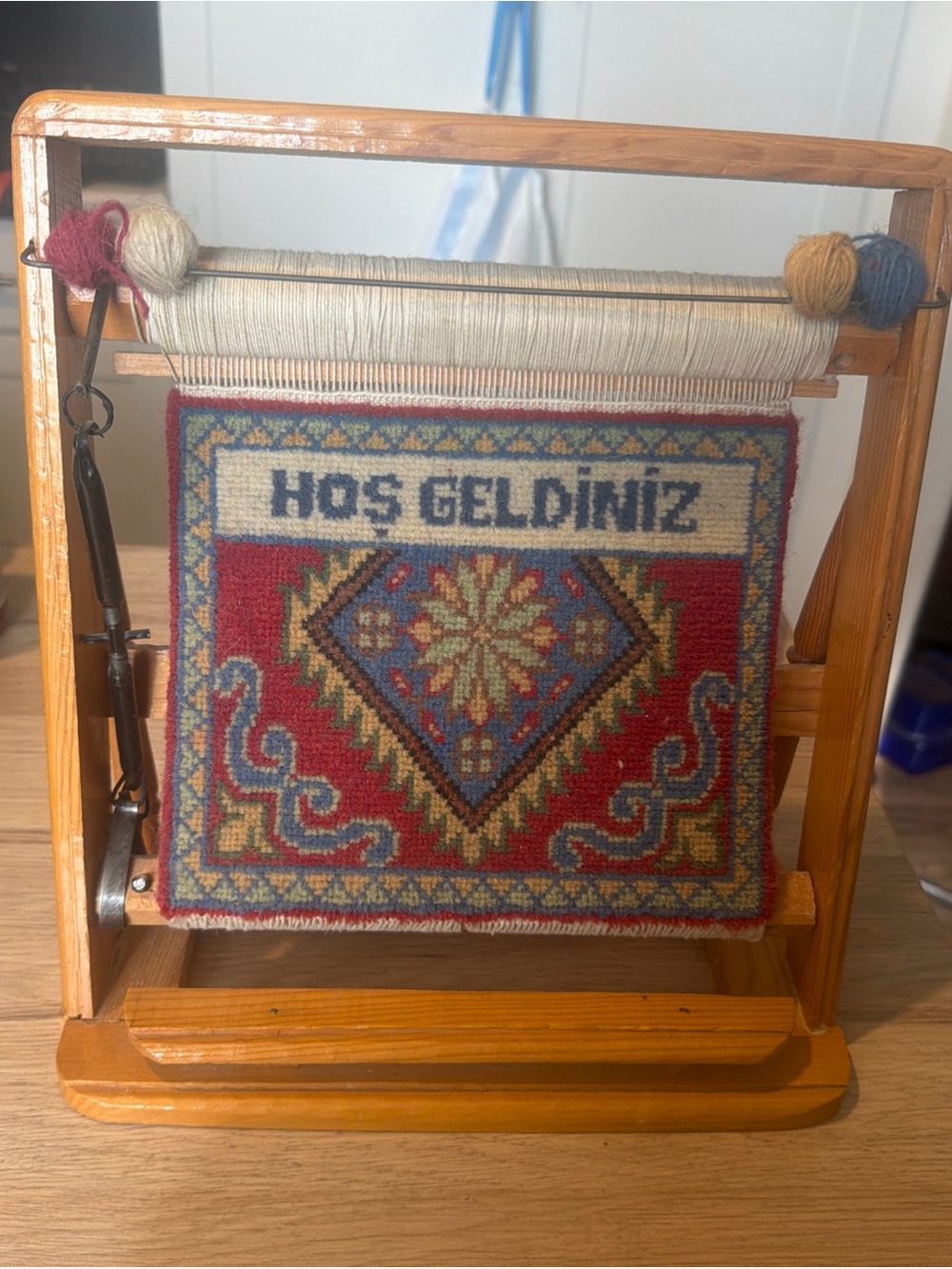 Handwoven 'Hoş Geldiniz' Welcome Wall Hanging - Red & Blue